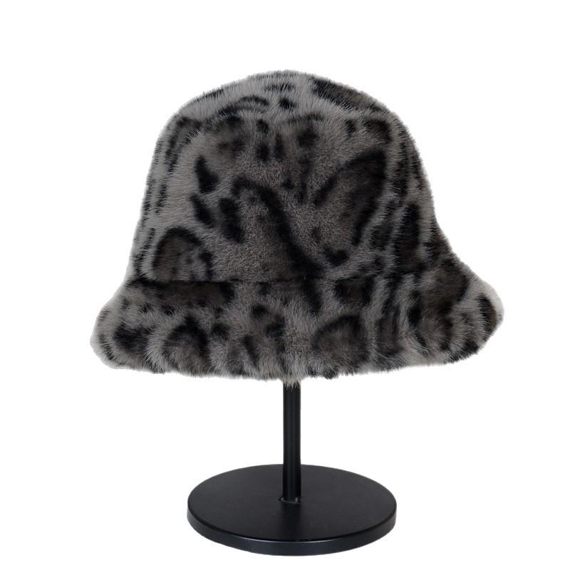 Winter Cross-border New Trend Plush Hat Women's Korean Version Fashion Foreign Style Leopard Print Bucket Hat Versatile Basin Hat To Keep Warm