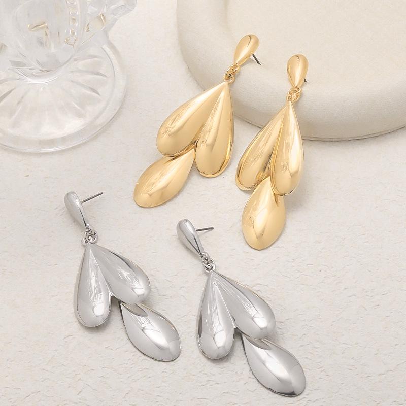 Exaggerated Geometric Metal Water Drop Earrings for Women - Trendy European & American Design