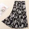 Women Half Length Skirt Summer Ice Silk Pleated Skirt Medium Length Middle-aged Mother High Waisted Floral A-line Skirts