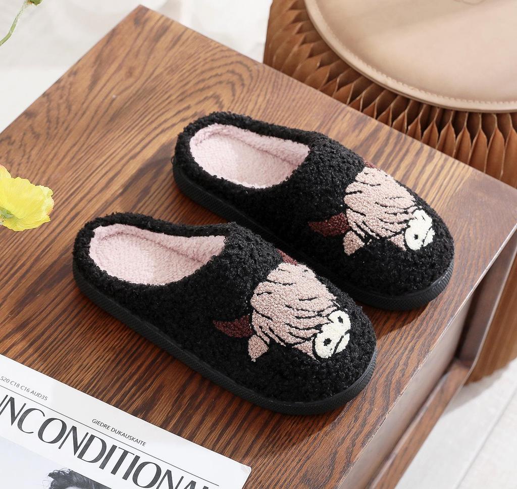 2024 Halloween Cartoon Pumpkin Funny Plush Cotton Slippers: Cute, Thick Bottom, Indoor Winter Footwear
