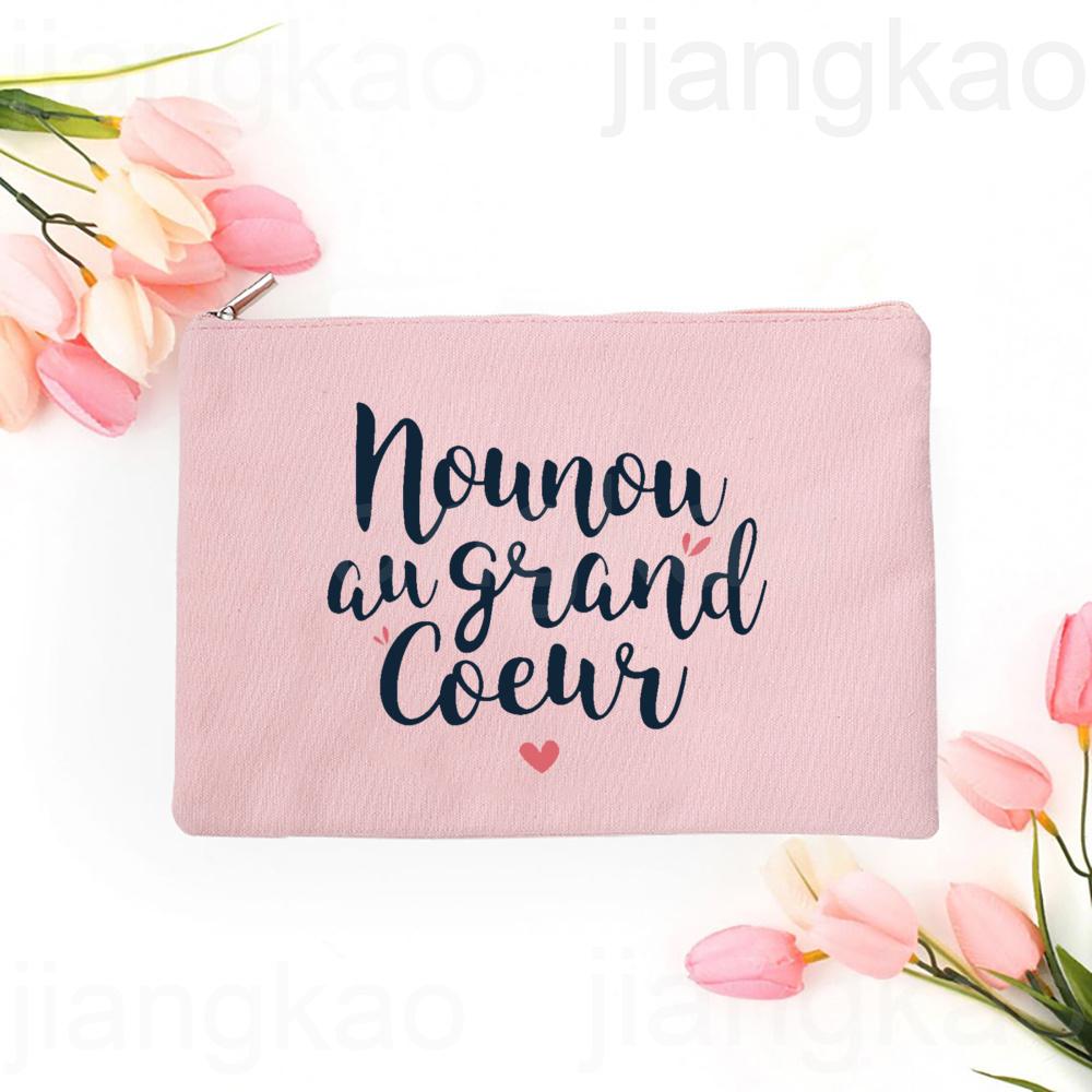 Thank You for Taking Care of Me Nanny Print Cosmetic Bag Women Neceser Makeup Bags Travel Toiletry Pouch Thanks Gifts for Nounou