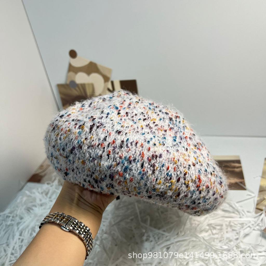 Europe beautiful woman plush knitted colored wool beret versatile painter pumpkin hat bud hat