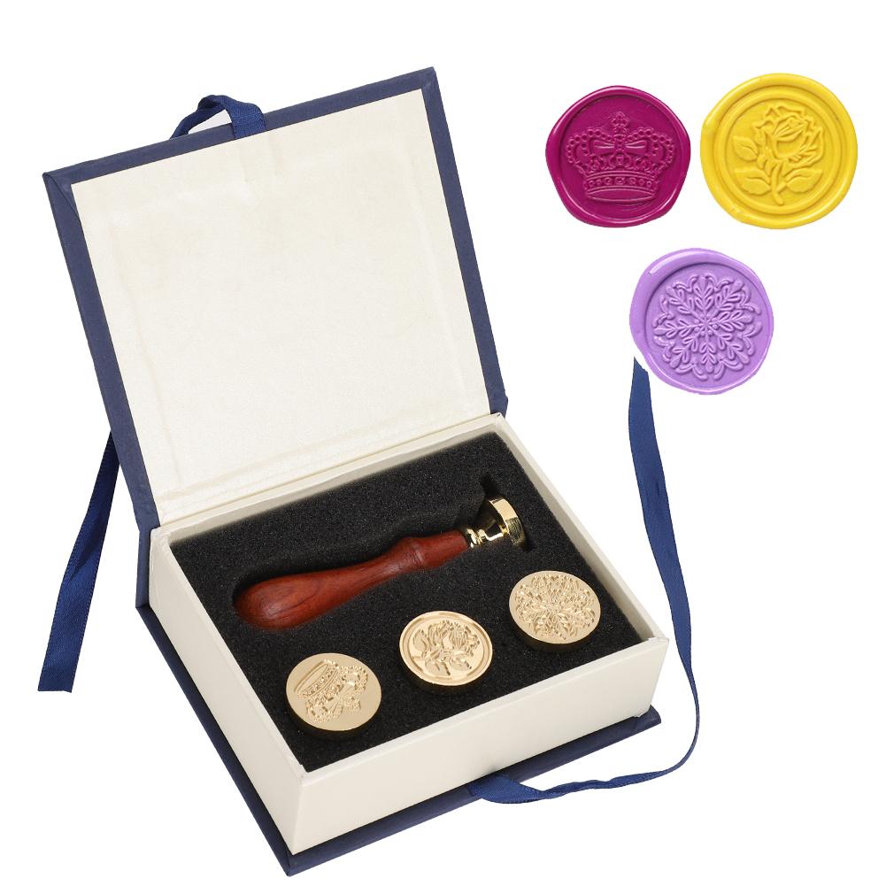 Wax Seal Stamp Set DIY Retro Decorate Snow Flower Crown Pattern Handicrafts Tools