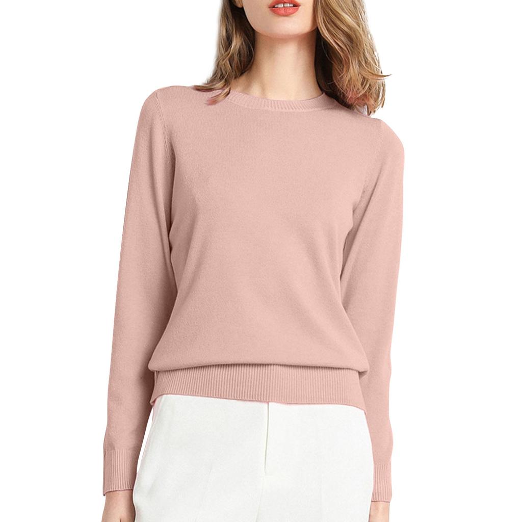 Dámský pletený svetr s dlouhým rukávem a kulatým výstřihem, volný tenký top