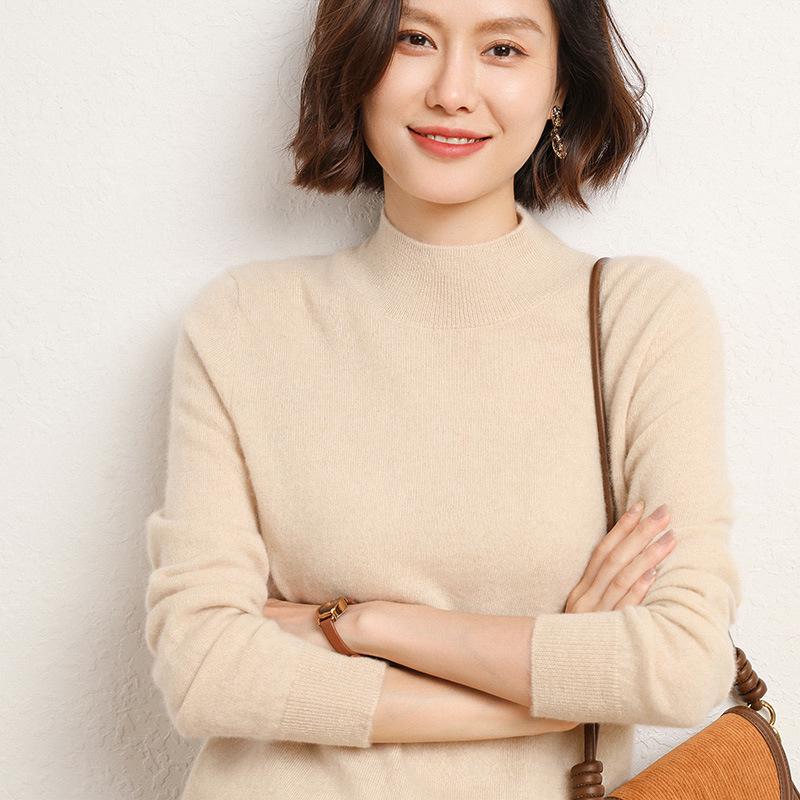 Women's Loose Knit Half Turtleneck Sweater - Long-Sleeve, Large Size Pullover for Autumn & Winter.