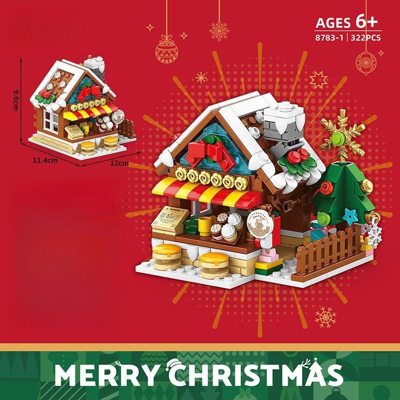 Weihnachtsbaum Lebkuchen Café Modellbausteine DIY Elch Schneemann Zug Steine Schmuck Spielzeug für Kinder Erwachsene Geschenke Spielzeug white