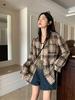 Women's Hong Kong Retro Plaid Loose Long-Sleeve Shirt for Spring/Autumn