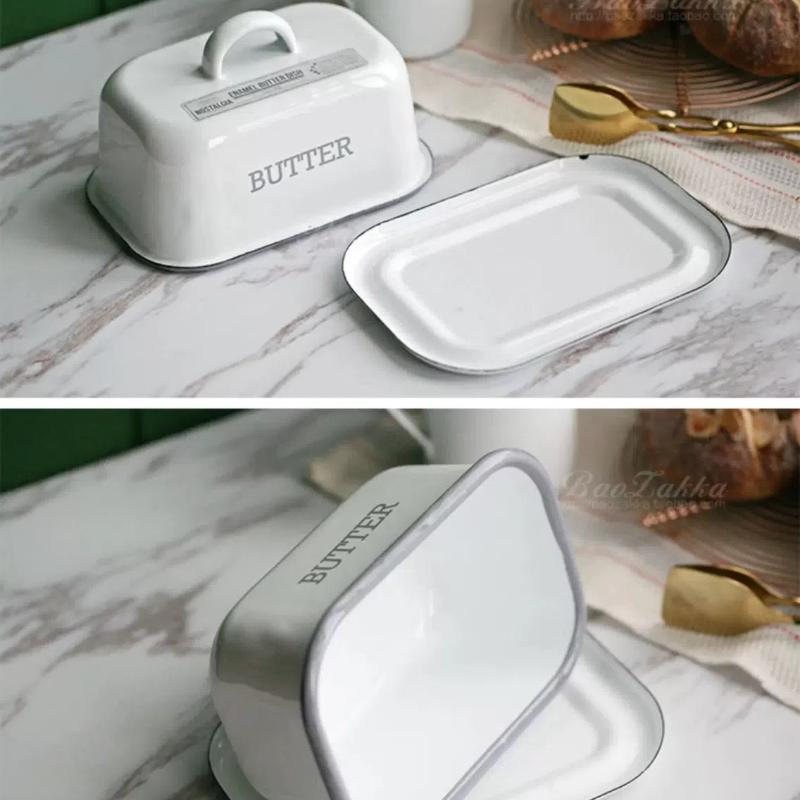 Enamel Butter Dish with Lid – Sealed Cheese Box and Dessert Tray for Kitchen or Restaurant Use