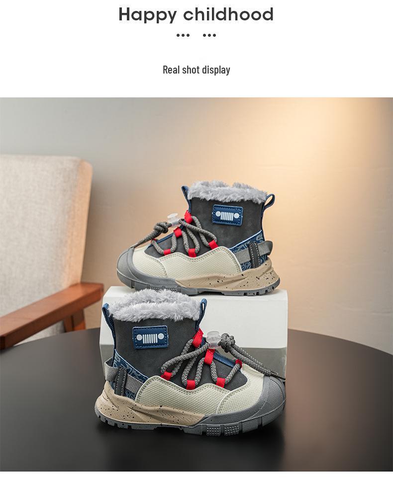 Winter New Children's Cotton Sports Shoes, Soft Sole Snow Boots with Fleece for Boys and Girls