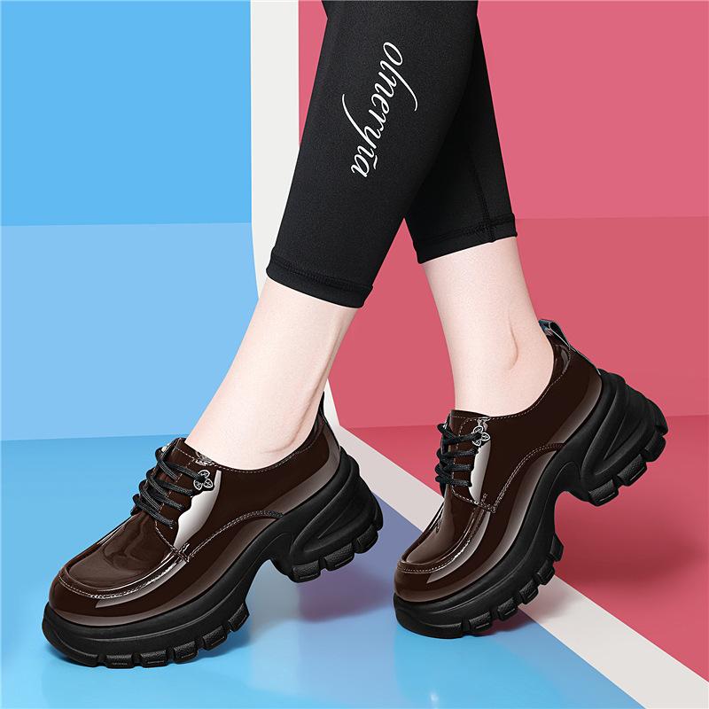 Thick-soled Loafers for Women, Casual Early Autumn High Heels, Patent Leather Shoes, Casual Work Shoes