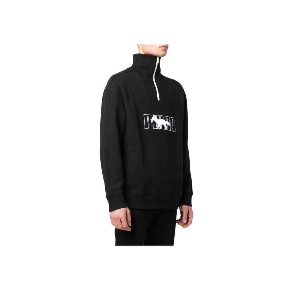 Puma X Maison Kitsune Collaborative Logo Print Half-Zip Sweatshirt Men Tops Black 532322-01
