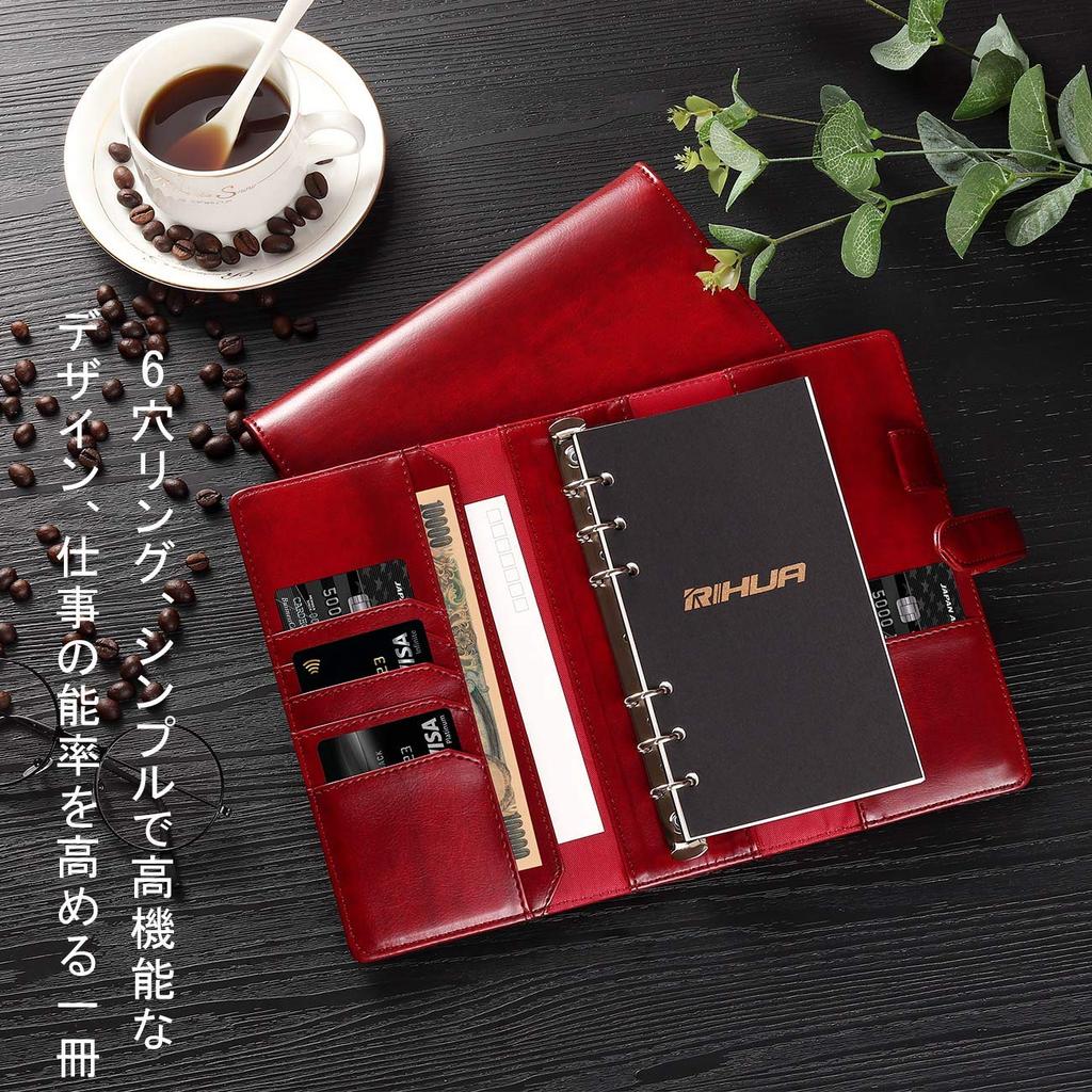 Planejador Tamanho Bíblia RIHUA, Organizador de 6 Argolas em Couro, Capa Agendadora com Recargas, Bloco de Notas, Porta-Cartões, Caderno de Folhas Soltas, Tamanho Bíblia, Negócios De