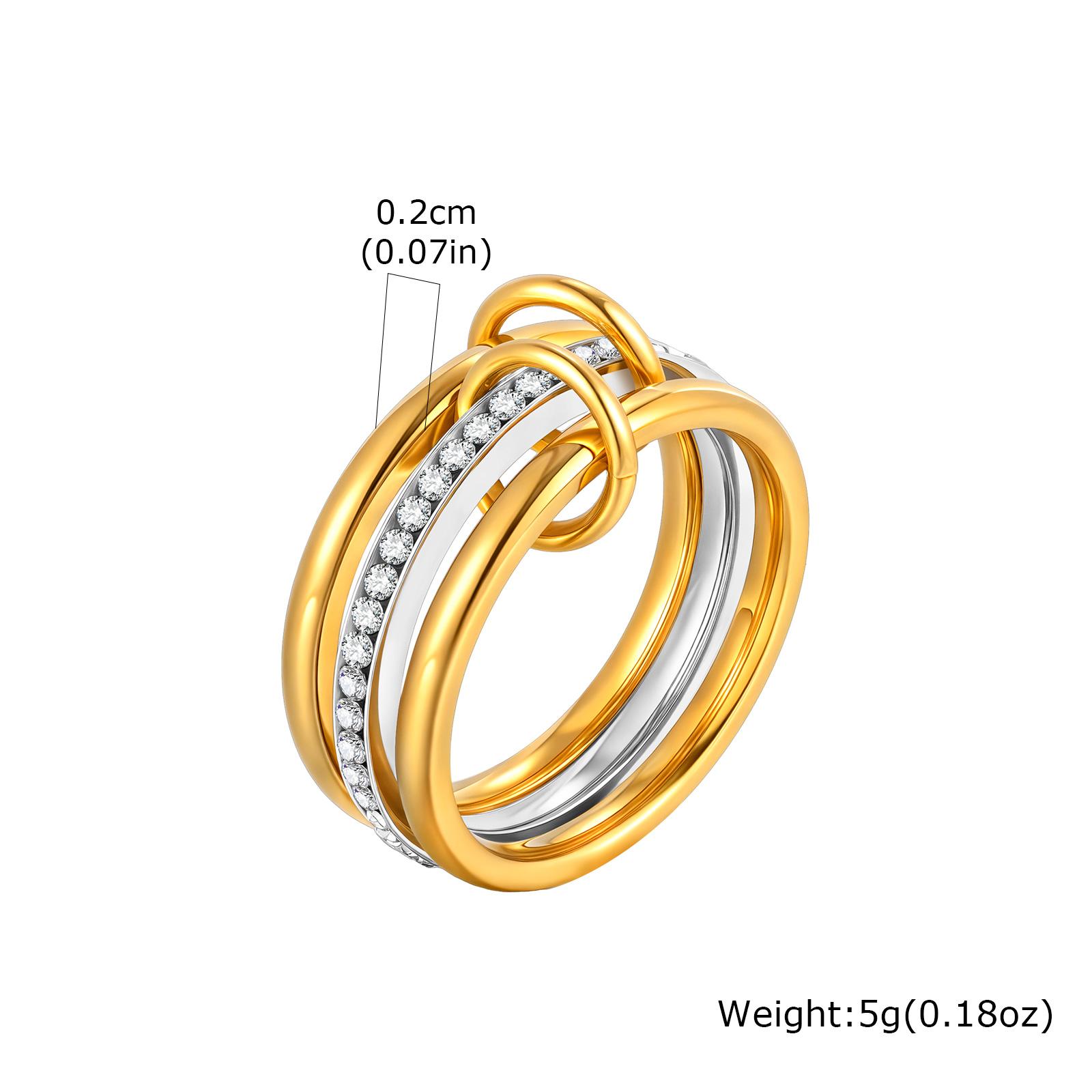 

18K Gold Plated Stackable Rings for Women Non Tarnish, Cubic Zirconia Interlocked Bands Mul-layered Set Anniversary Gift US Ring Size 08