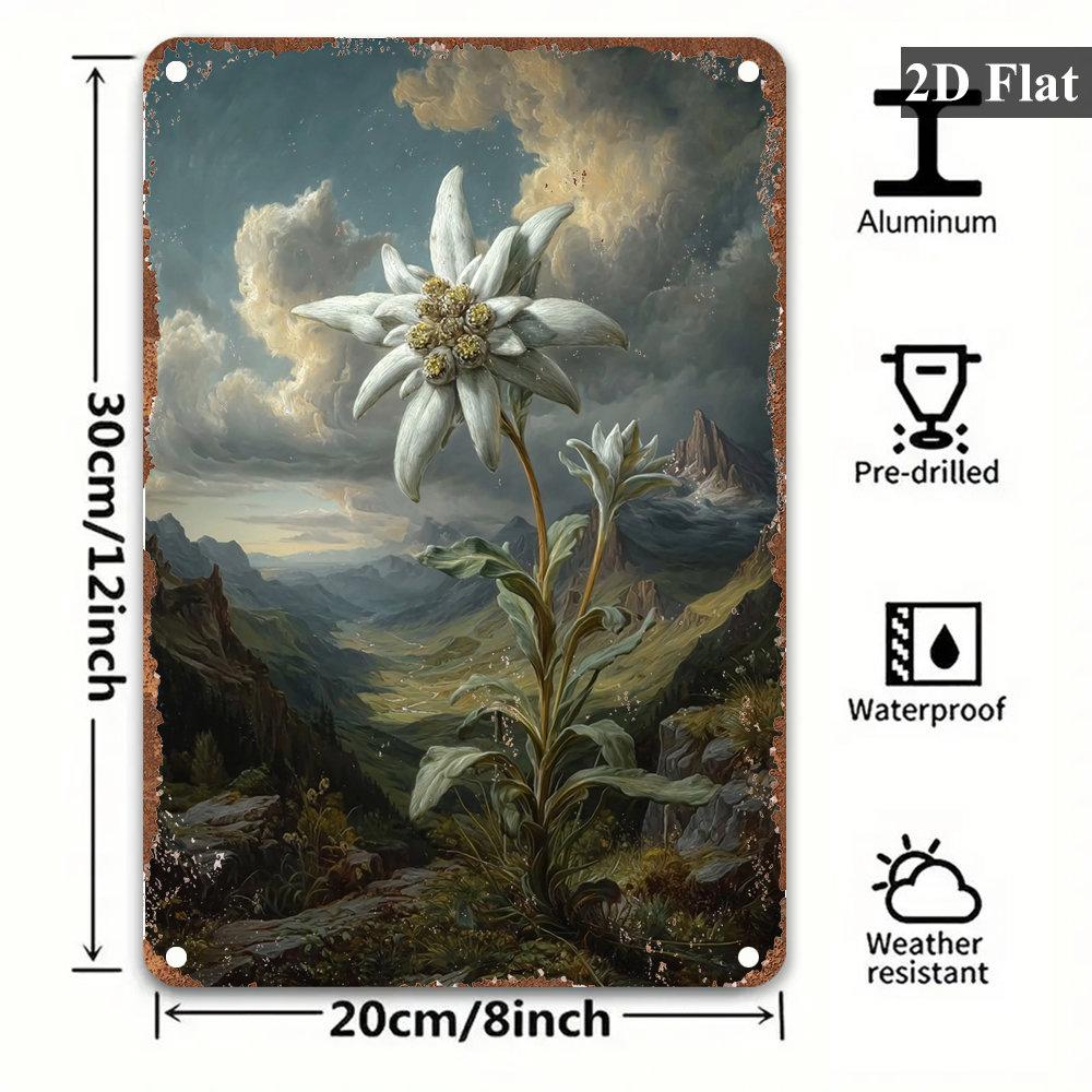 Vintage Edelweiß Metall Wanddeko Große Gänseblümchen-ähnliche Blumen Design Eisenplakette für Heimbar Café und Innendekoration
