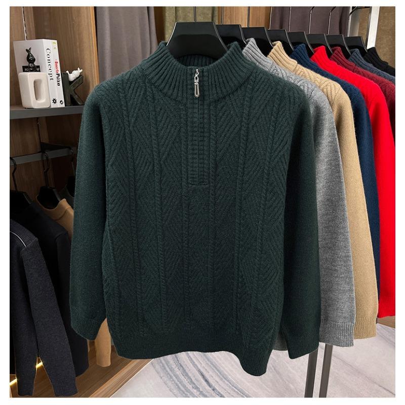 Mens Half Zip Thickened Pullover Knit Sweater Business Casual Warm Winter Bottoming Top