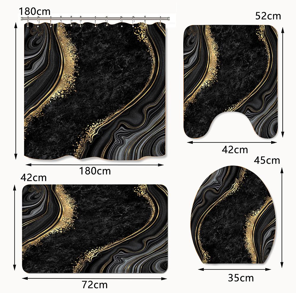 4-Piece Set 3D Printed 180x180cm Waterproof Shower Curtain With Hooks Bathroom Floor Mat U-Shaped Mat Toilet Cover Mat For Home