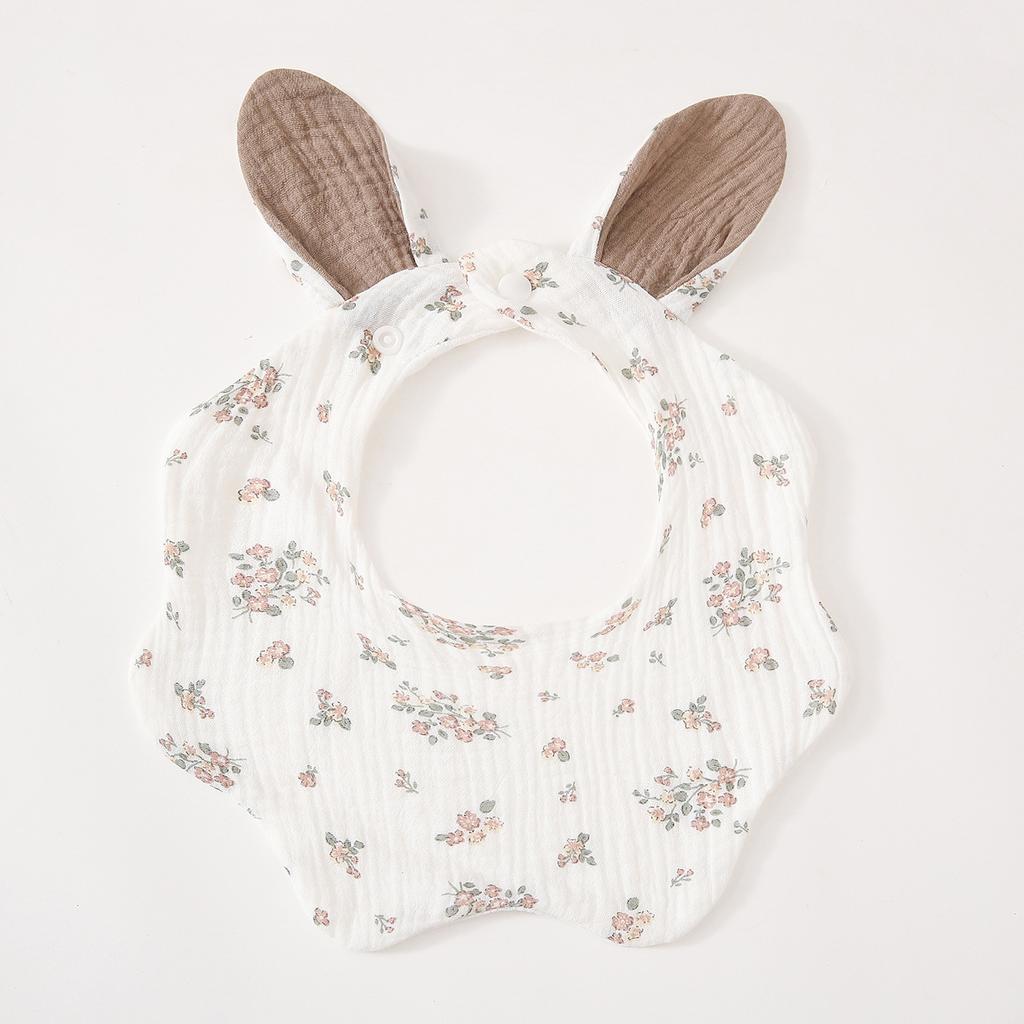 Baby Cotton Crepe Gauze Bibs Cute Rabbit Ear Wavy Edge Saliva Towel Newborn Drool Burp Cloth Soft Absorbent Neck Bib