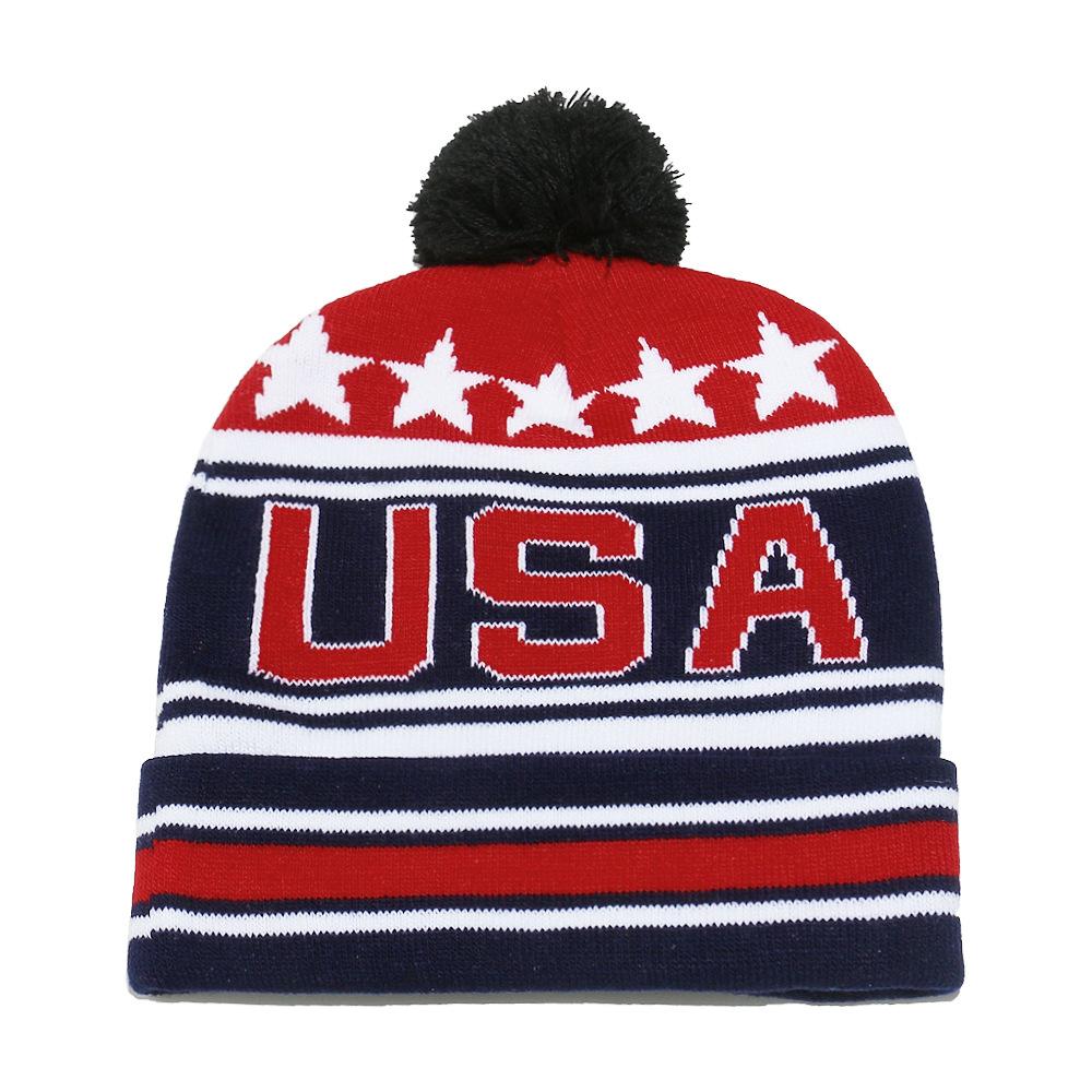 Autumn and Winter Independence Day Wool Hat Flag Stars USA Jacquard Knitted Hat Men and Women