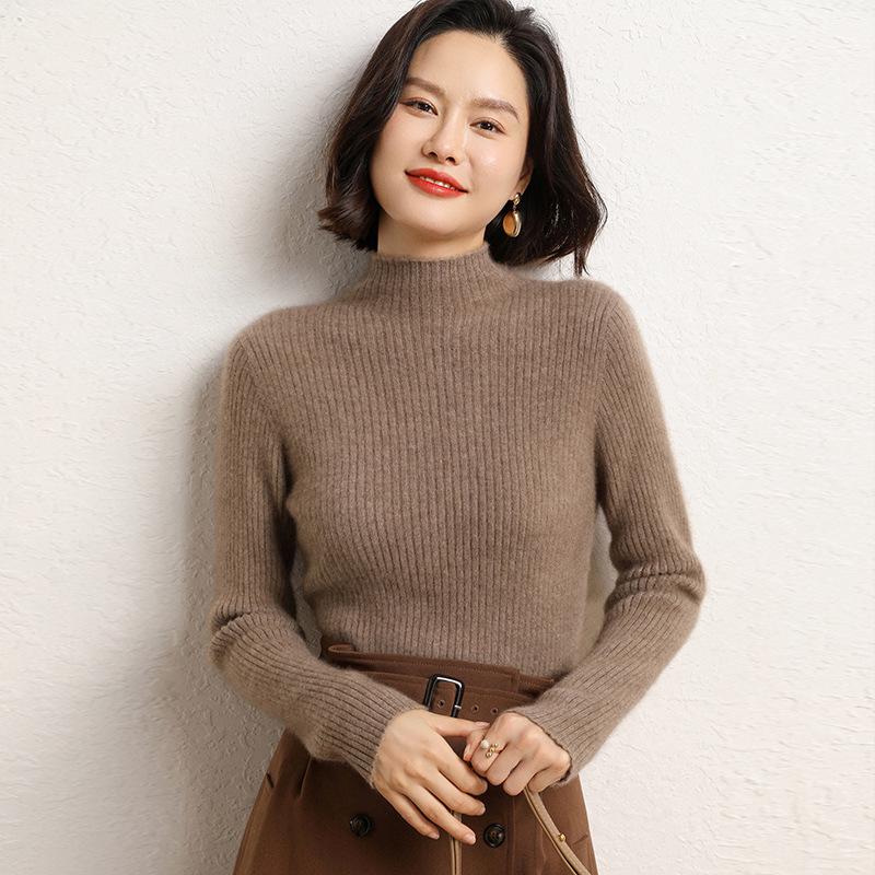 Women's 2024 Autumn/Winter Half-High Neck Slim Fit Cashmere Knit Sweater
