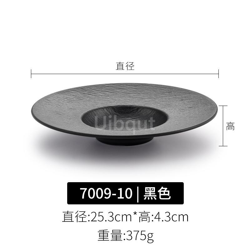 Melamine Round Black Steak Plate Japanese Plastic Round Disc Fire Western Style Beef Flat Commercial Dishes and Plates Sets