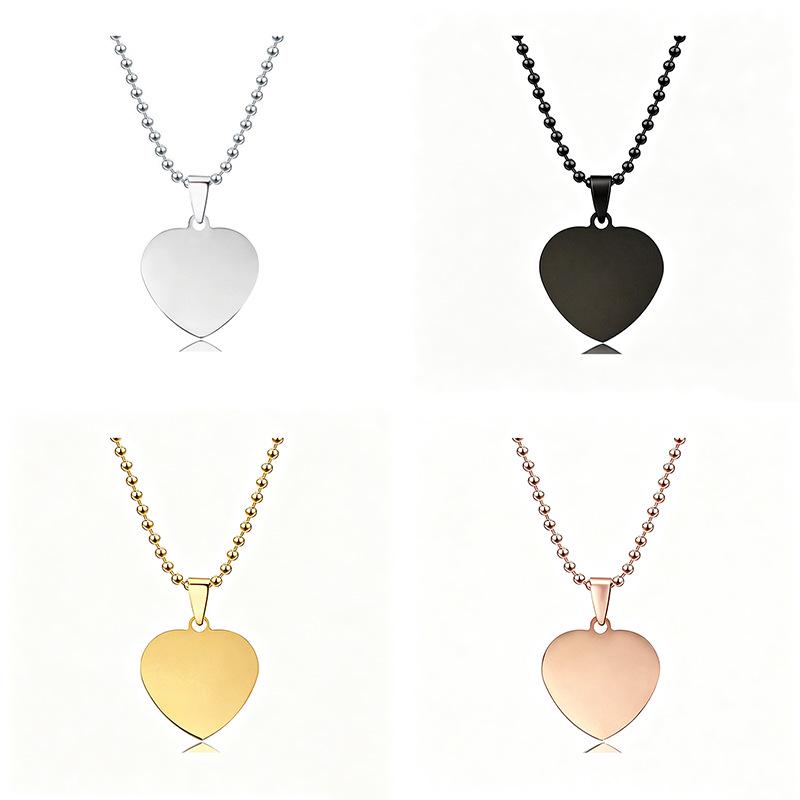 Stainless Steel Heart & Round Bead Chain Necklace with Customizable Laser Engraving.