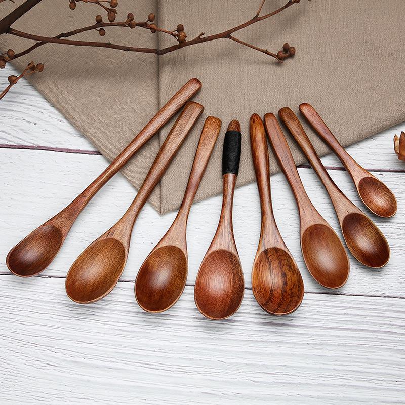 Solid Wood Lacquer Long Handle Winding Wood Spoon Style Log Small Spoon Free Lettering Multi-style Stirring Spoon
