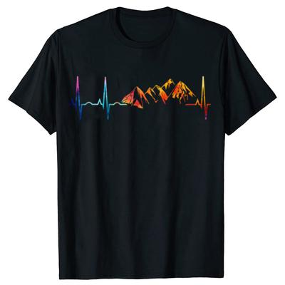 Funny Mountain Heartbeat Pulse Line Tshirts Men Womens Fashion Casual Tshirt 100 Cotton Loose Climbing Hiking T Shirt