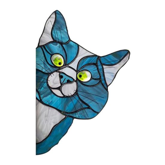 Sunlight Catching Cat Sticker Stained Glass Window Cling, Vintage Colorful Kitty Decal, Removable Static Cling for Door Wall Car, UV-Resistant