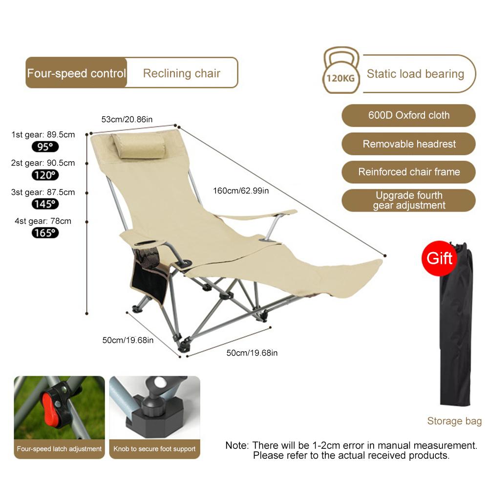 Chaise Longue Inclinable Paresseuse avec Oreiller & Porte-gobelet & Poche Latérale Chaise de Plage Légère Dossier Réglable pour la Pêche le Voyage