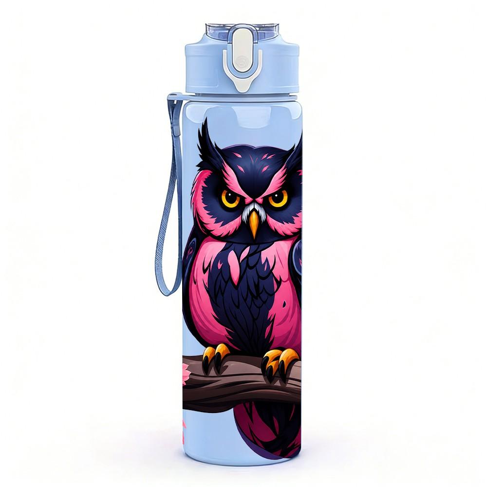 1PC Plum Branch Owl Bird 750ml Color Plastic Sports Water Bottle Leakproof Flip Straw Lid Suitable for Sports Office Home Use