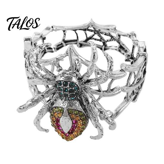 Cool Rock Soul Wristband Vintage Rhinestone Spider Bracelet, Gothic Punk Adjustable Stretch Bangle Unique Gift for Her Men Women, Mysterious Halloween