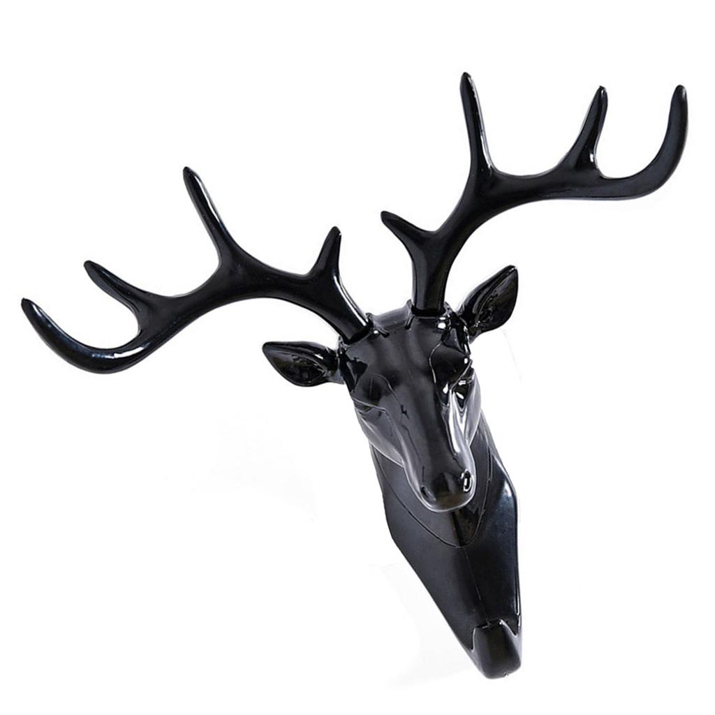 3D Deer Head Wall Hook Plastic Wall Mounted Decorative Towel Key Holder Hanger for Living Room Bedroom Black