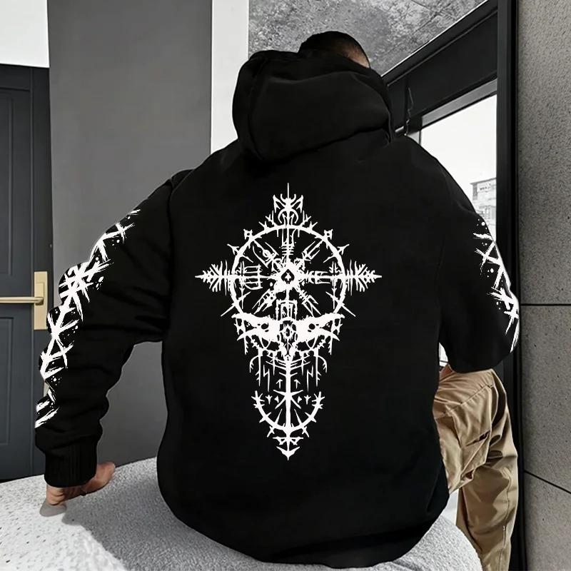 2025 Hot Sale Hoodie for Man Autumn Winter Daily Casual Sporty Jogging Sweatshirt Raven Rune Pattern Fashion Pullover