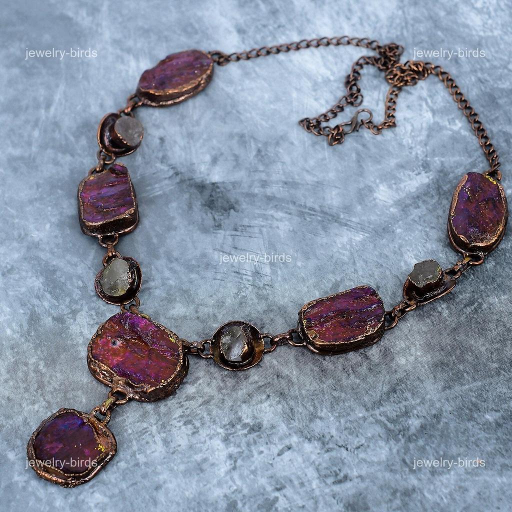 Labradorite Gemstone Copper Hook Chain Electroformed Engagement Necklace Jewelry VP-108