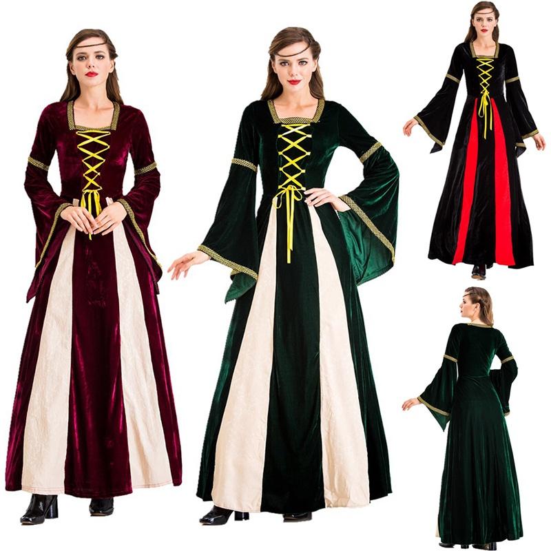 Enchanting Black Vintage Medieval Court Cosplay Maxi Dress For Halloween Events