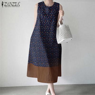 Women Summer Round Neck Casual Sleeveless Floral Dress