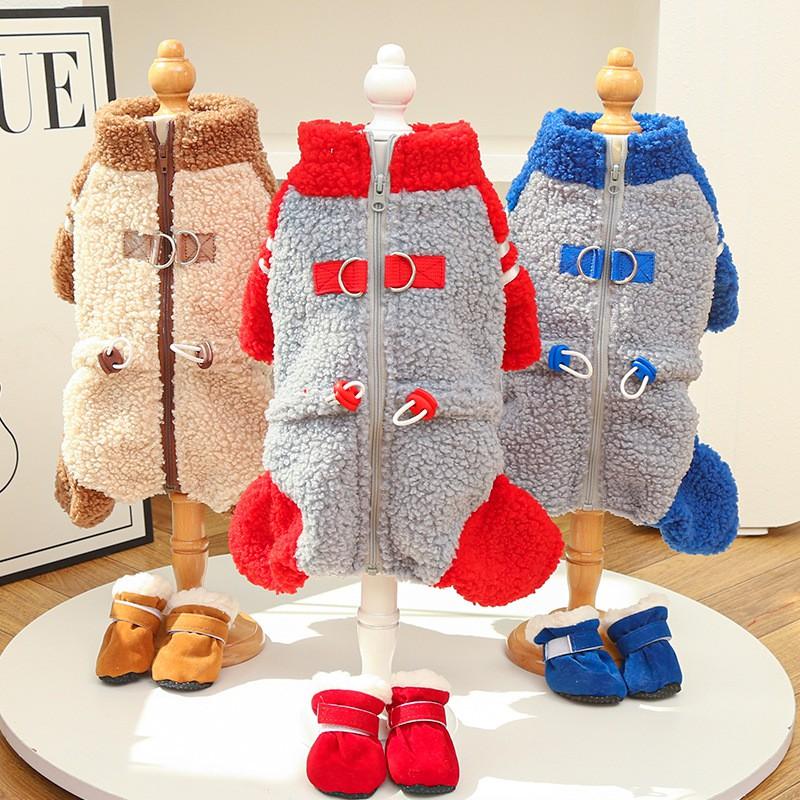 Thick Fleece Dog Cat Four-Legged Hoodie With Zipper Warm Winter Pet Outfit Small Medium Large Breeds