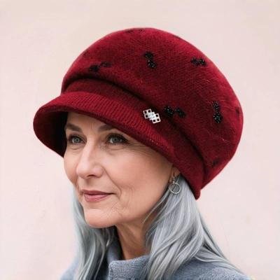 Elegant Knitted Duckbill Hat with Ear Protection for Women, Autumn & Winter Velvet-Lined