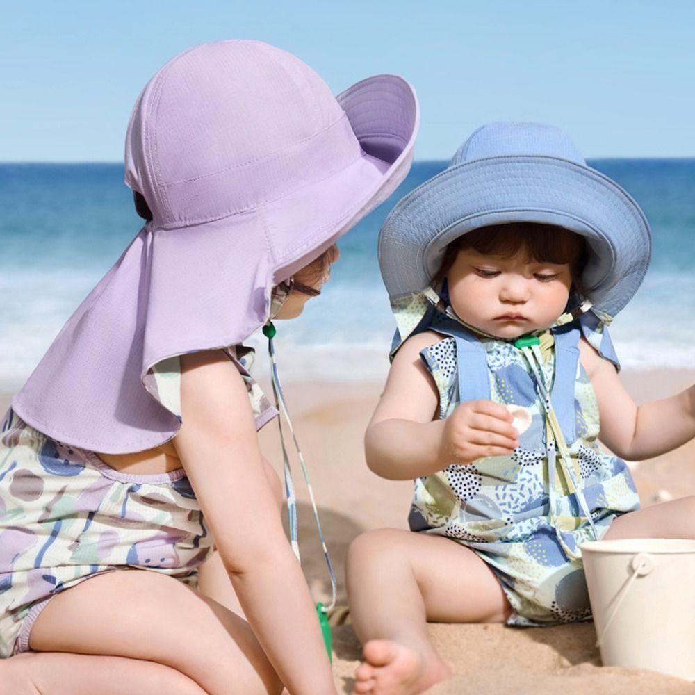 Shawl Attachment Double Sided Kid Sunhat Cotton Baby Shading Hat Cute Sand Beach Sun Hat  Picnic