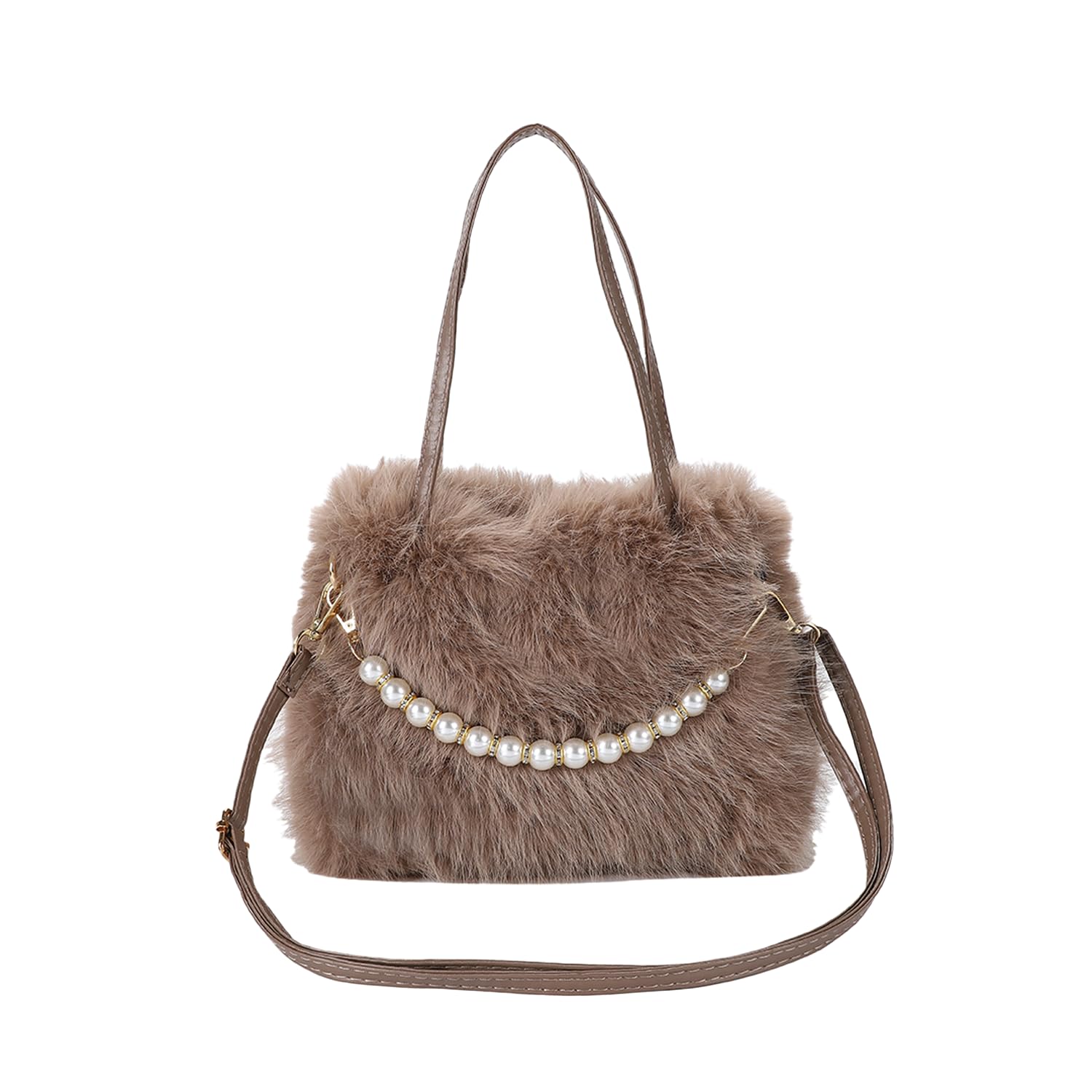

Lapimou Fluffy Fur Bag, Shoulder Bag, Crossbody Bag, Handbag, Fur, Faux Fur, Pearl, Women s, Small, 2-Way, Stylish, Cute, Trendy, Elegant Look