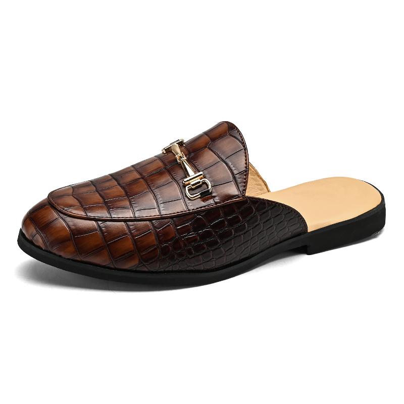 

Модные летние мужские туфли на плоской подошве 2024 года, модные полутапочки, модные мужские туфли Muller из кожи без застежек, повседневные износостойкие прогулочные туфли на открытом воздухе 38 коричневый