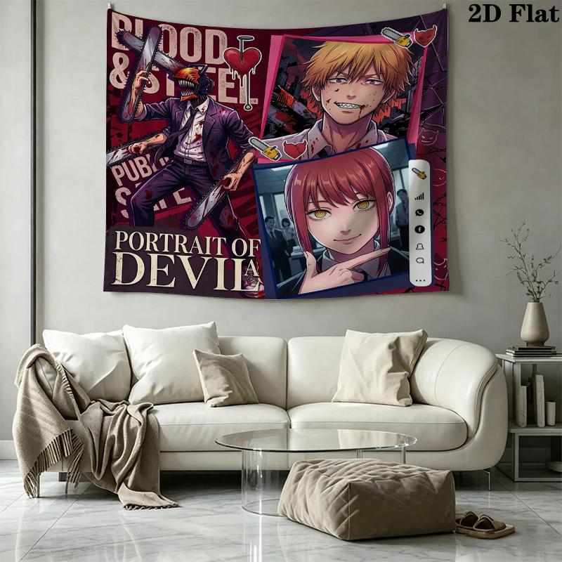 Chainsaw Man Wall Tapestry Aesthetic Wall Hanging Printed Fabric Blanket Decorative Tapestries For Bedroom Living Room Home Decor