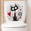 Funny Creative Fluffy Black Cat with Heart Valentine‘s Day Wall Stickers, Hand-drawn Style Self-Adhesive Decor for Home Decoration