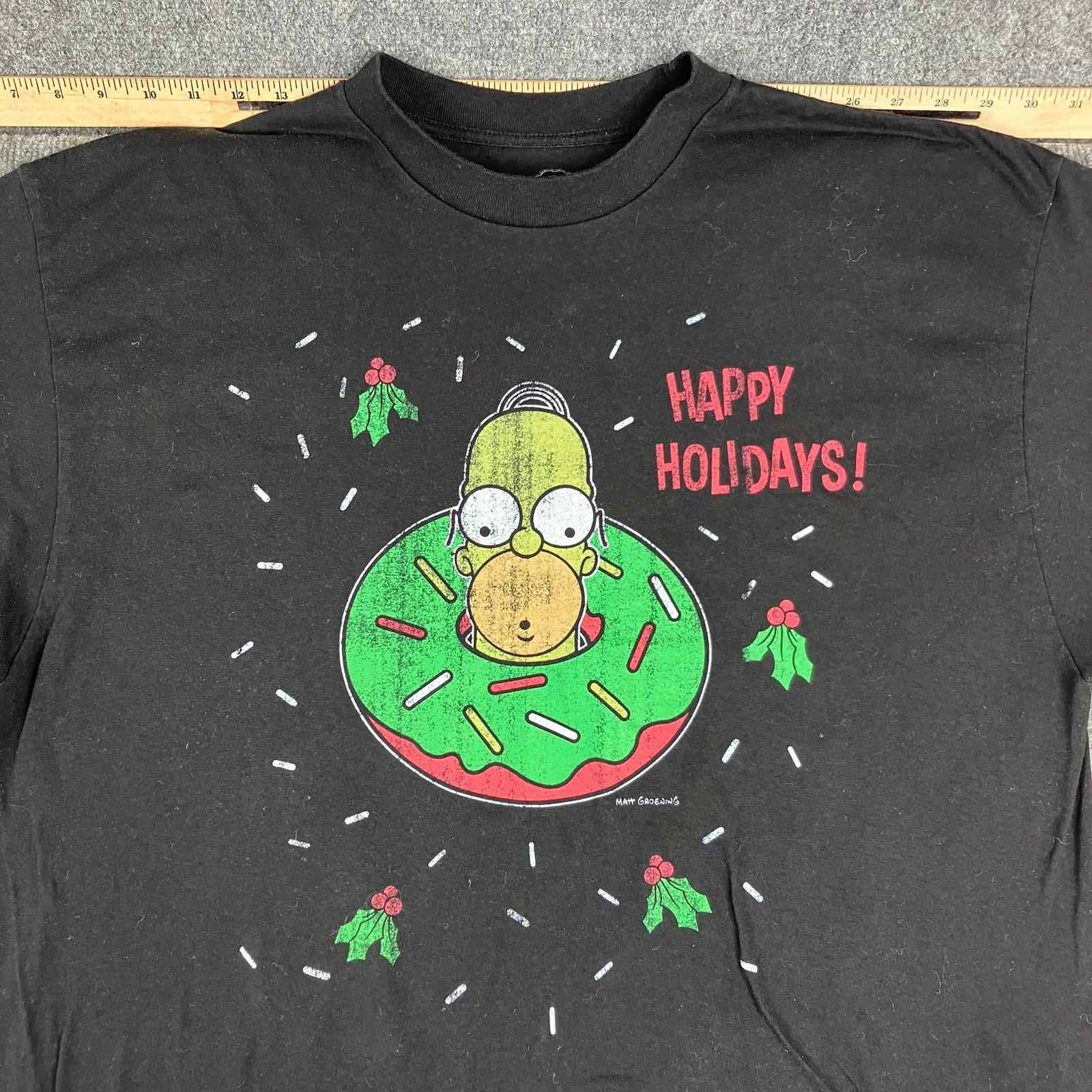 The Simpsons T-Shirt Mens 2XLT Black Holiday Homer Donut GraphicTee Short Sleeve XXXL