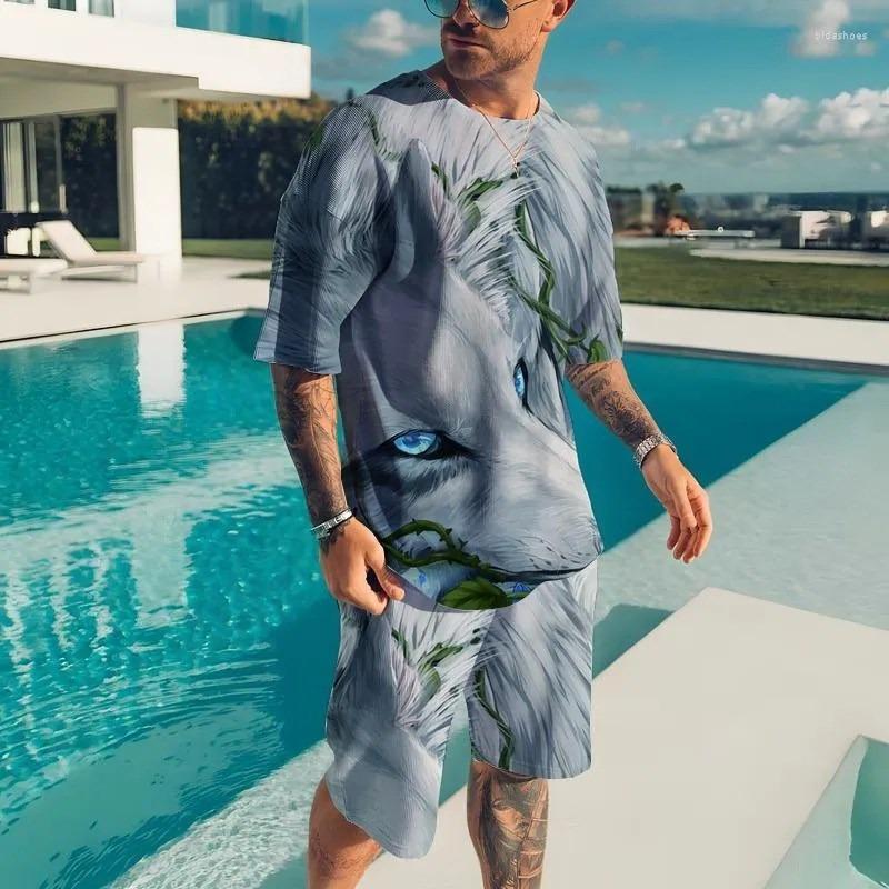 Summer New Men's Animal T-shirt Set 3D Printed Animal Pattern