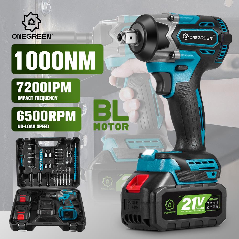 ONEGREEN Brushless 1000N.M Electric Impact Wrench 1/2" Cordless Drill Screwdriver Car Repair Power Tool For Makita Battery Pin