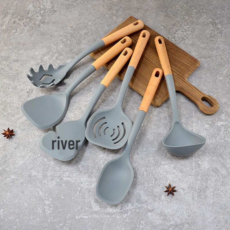 Wutuo 6-teiliges Küchenutensilien-Set mit Buchenholzgriff und Silikon