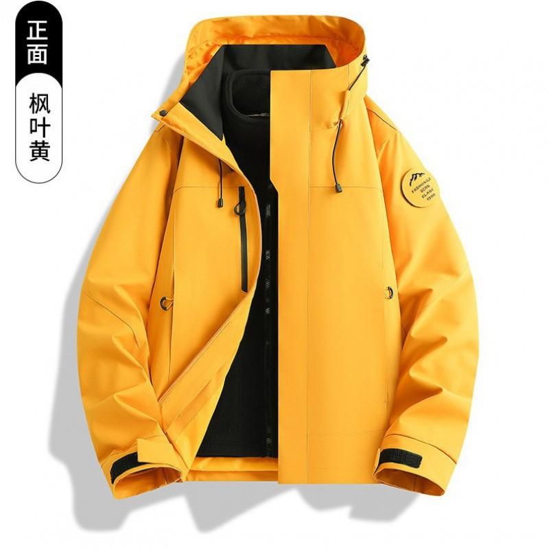 Herren Damen 3-in-1 Abnehmbare Kapuze Outdoorjacke Winddicht Warm Wasserdicht Wander Camping Reise Mantel