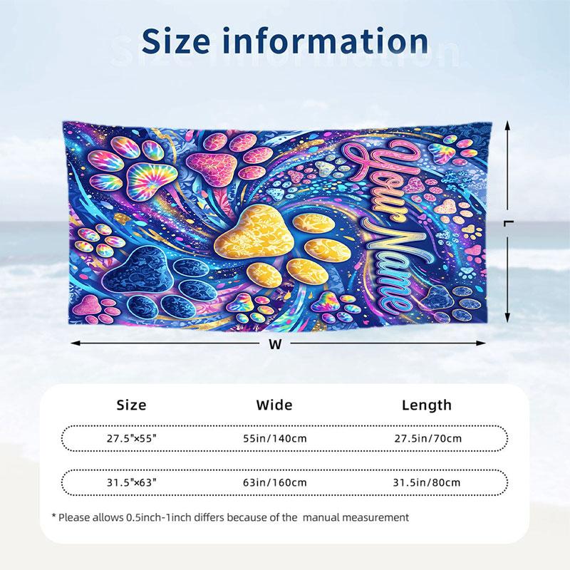 Dog Theme Beach Towel Personalized Custom Name & Text Soft Quick Dry Beach Towel for Swimming Travel