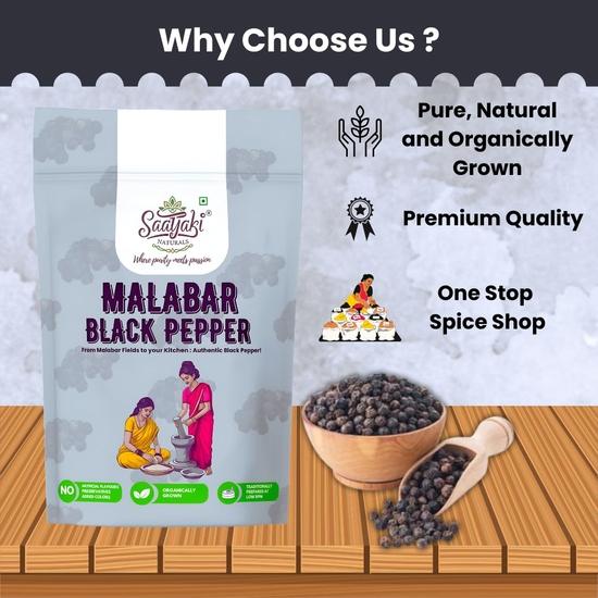 Saatyaki Naturals Orangic Black Pepper -800gm | Sabut Kali Mirch, Malabar Peppercorn, Kali Mirch, Black Peppercorns| Non-GMO, Gluten Free